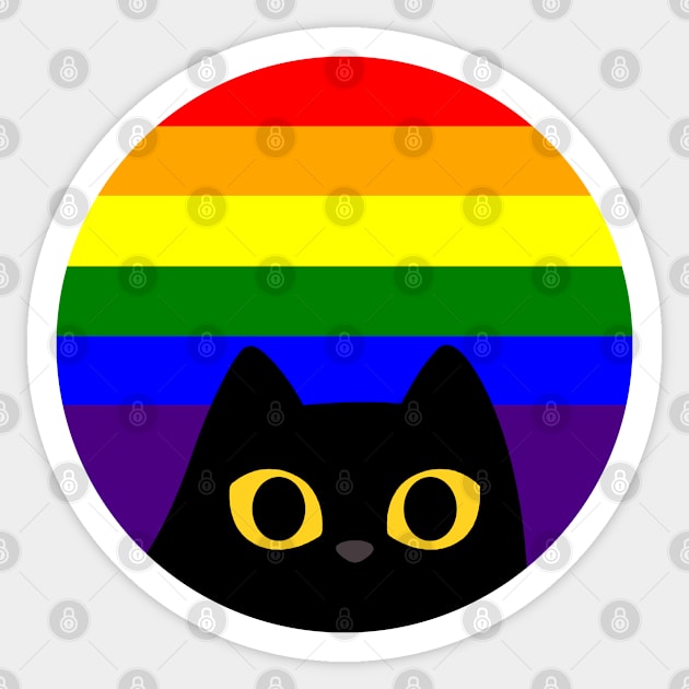 Peeking Cat in Rainbow Circle Sticker by MaydenArt